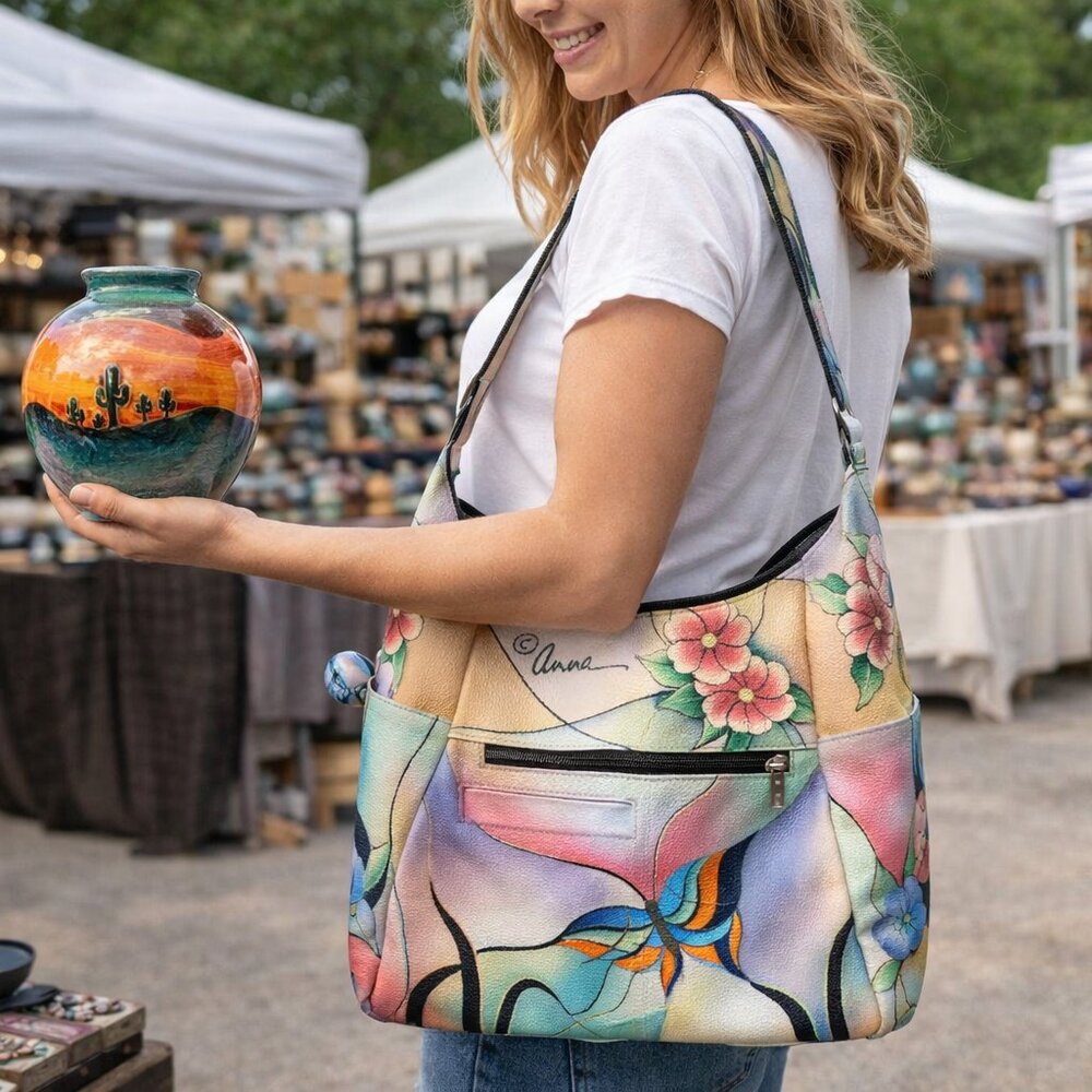 Anna by Anushka Large Hobo Satchel Bag Hand Painted